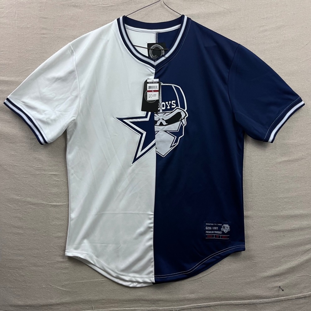 Maxi Milian Baseball Jersey Mens XL White Navy Split Tone Graphic 21‎ Star
